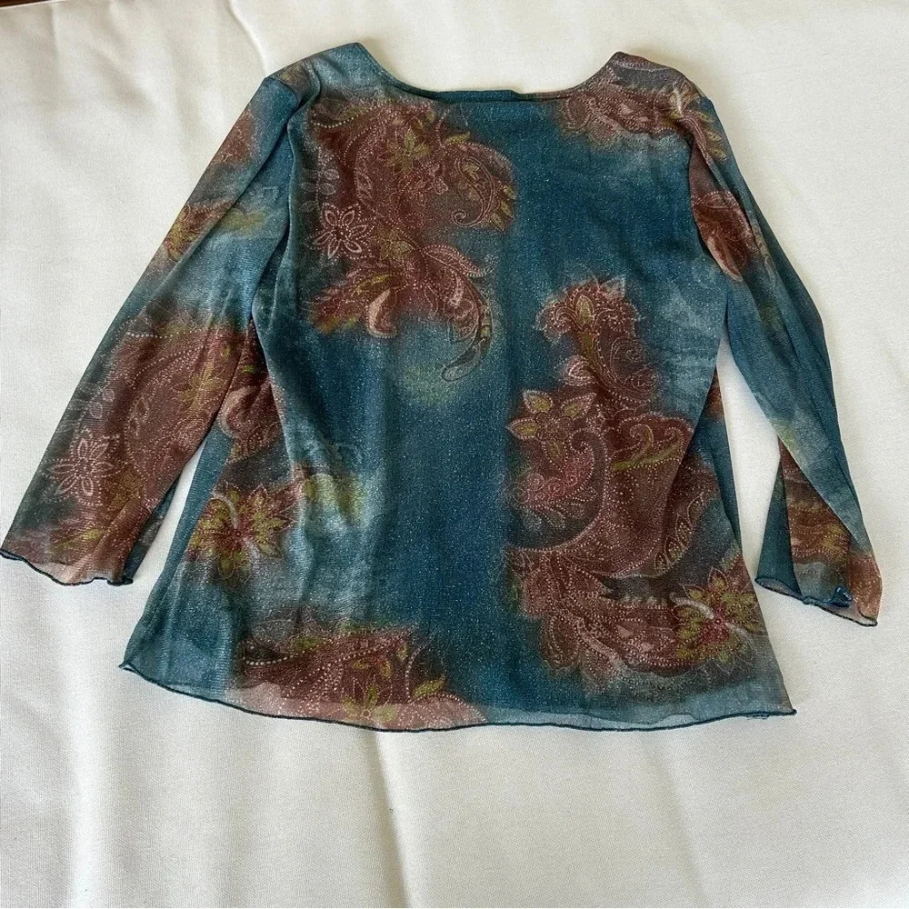 Vintage Y2K Michele Michelle Fairy Core Shimmery Sheer Lined Mesh LS Blouse | M - Picture 2 of 3